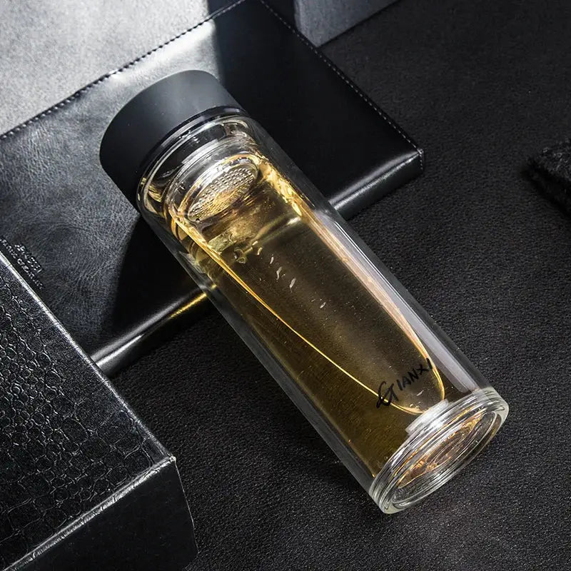 Sleek double-walled glass water bottle with filter – kitchen tumbler