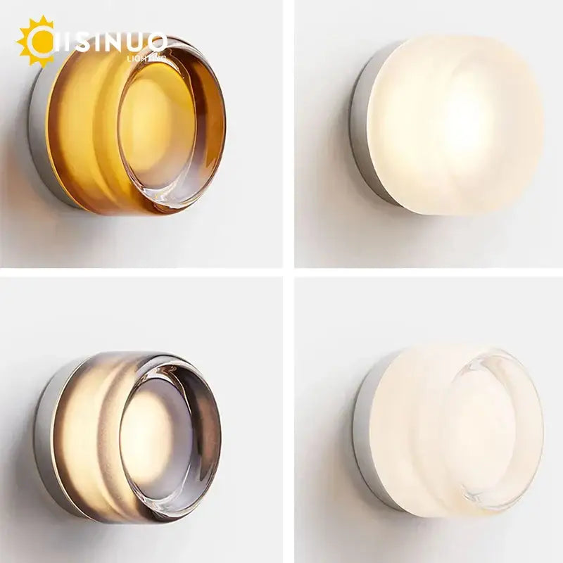 Sleek gold round wall sconce glass light bathroom soap dish