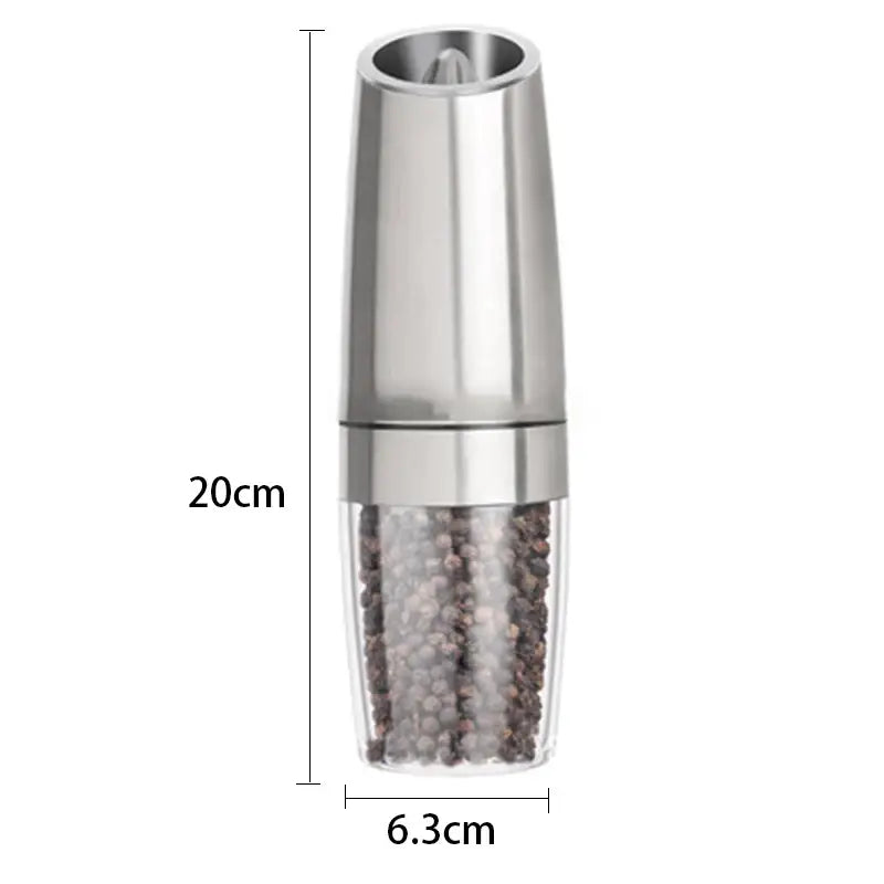 Sleek silver electric pepper and salt grinder set for kitchen