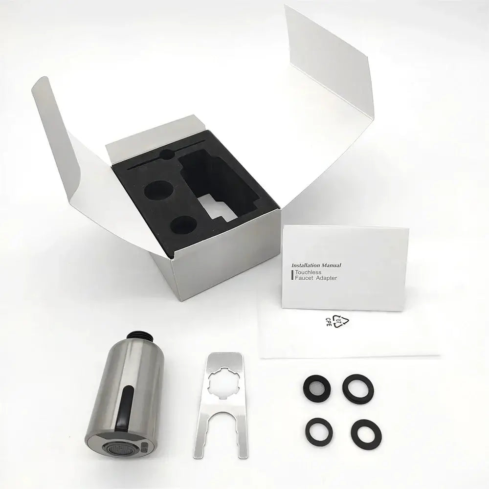 Sleek silver touchless kitchen faucet sensor usb charging adapter