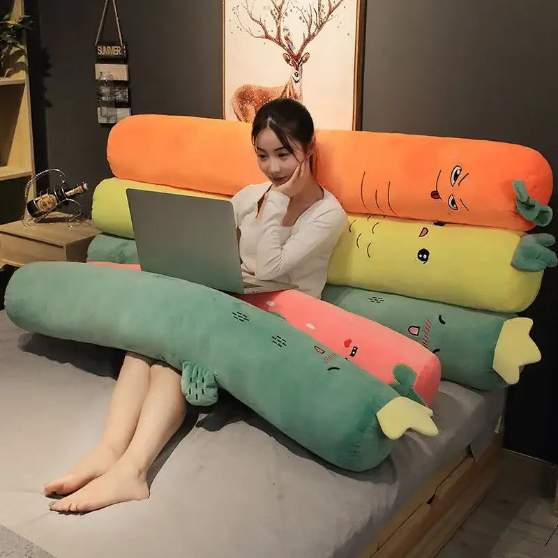 Smiling carrot orange & green cylindrical long pillow bedroom decor