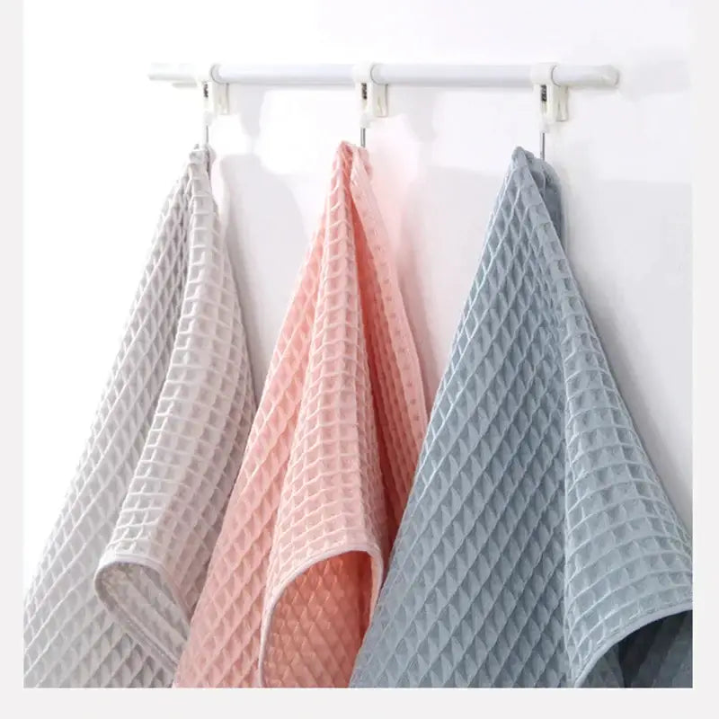Soft gray blush & blue cotton waffle towel bath set for bathroom