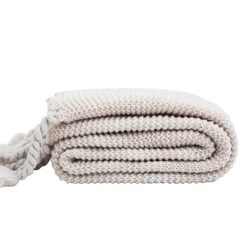 Soft plaid decorbites knit throw blanket bedroom ivory & pink tassels