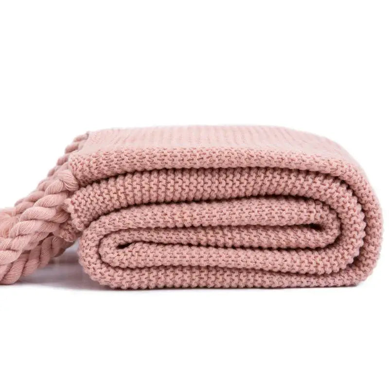Soft plaid decorbites knit throw blanket bedroom ivory & pink tassels