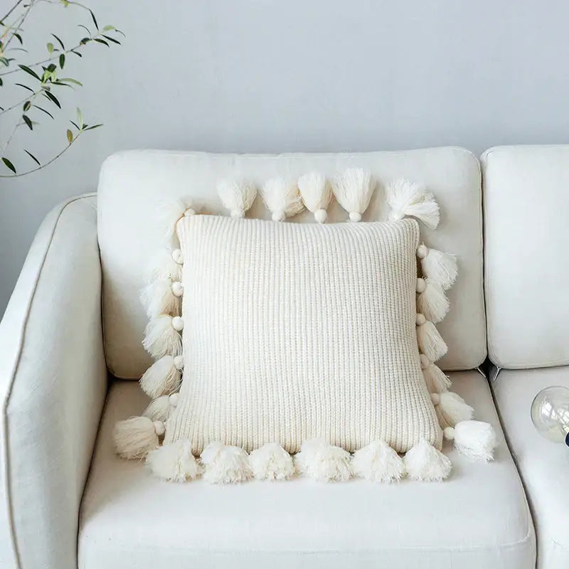 Soft tassel knit cushion cover living room pillow case