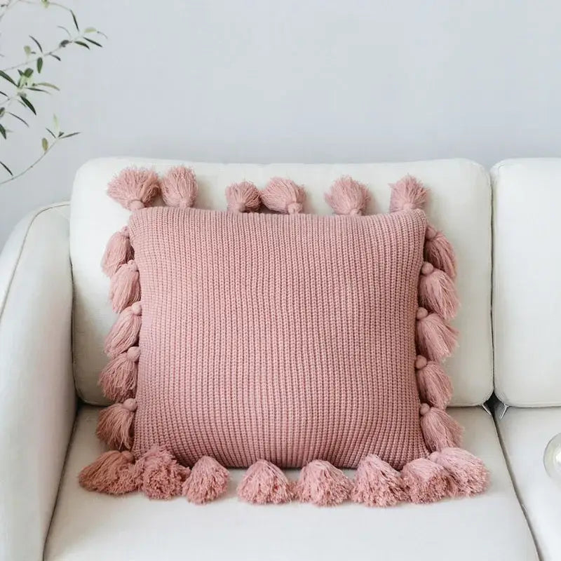 Soft tassel knit cushion cover living room pillow case