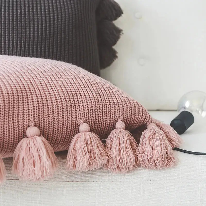 Soft tassel knit cushion cover living room pillow case