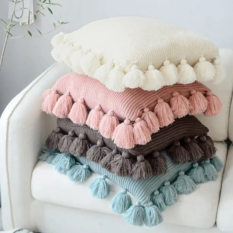 Soft tassel knit cushion cover living room pillow case