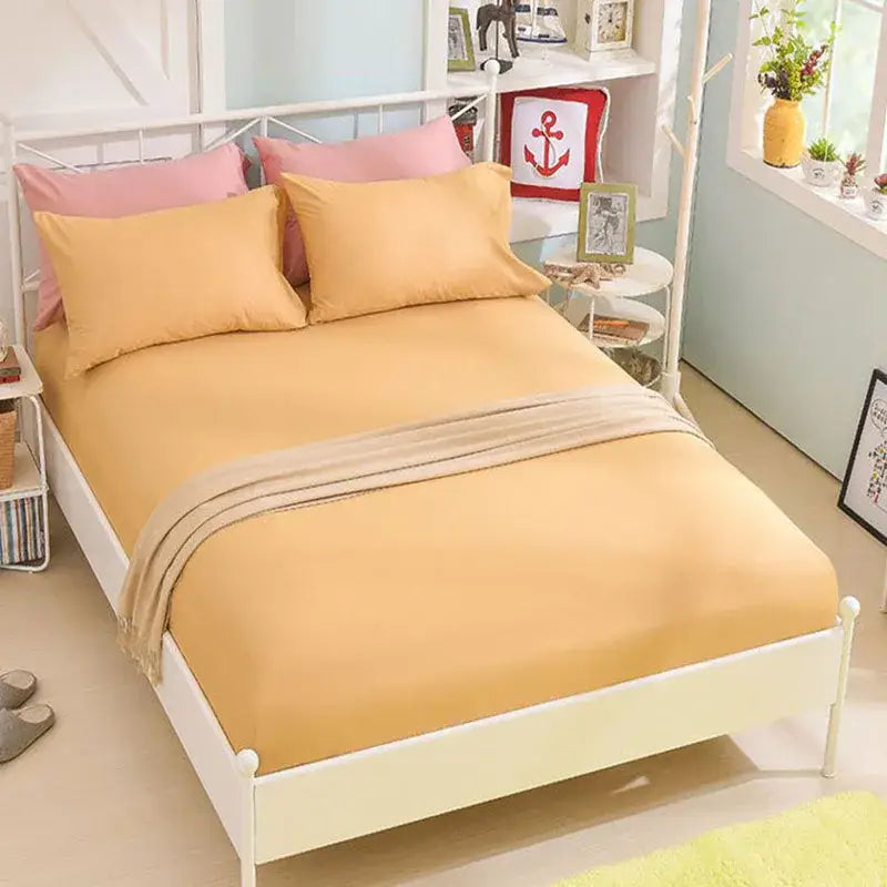 Soft yellow & beige cotton fitted sheet bedroom bedding