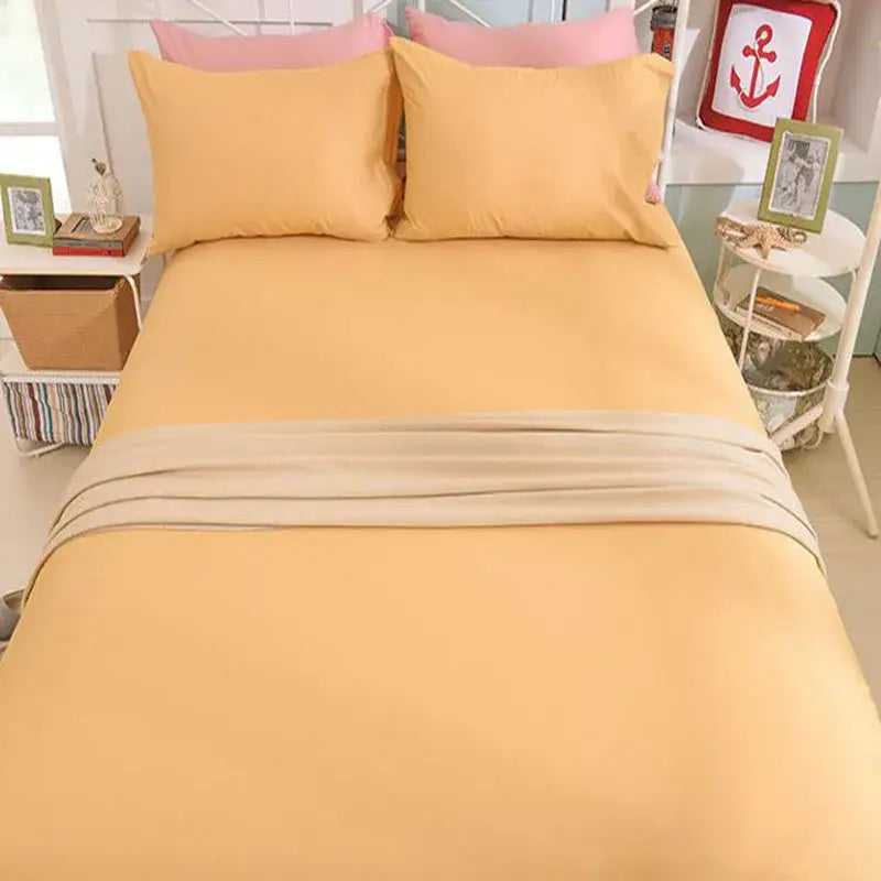 Soft yellow & beige cotton fitted sheet bedroom bedding