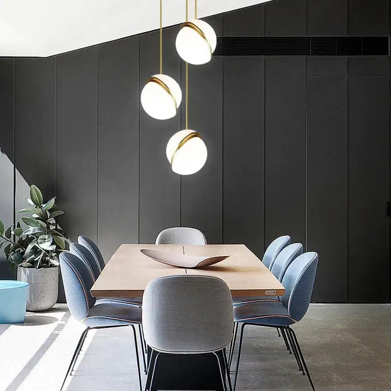 Spherical white and gold lustre led pendant light living room