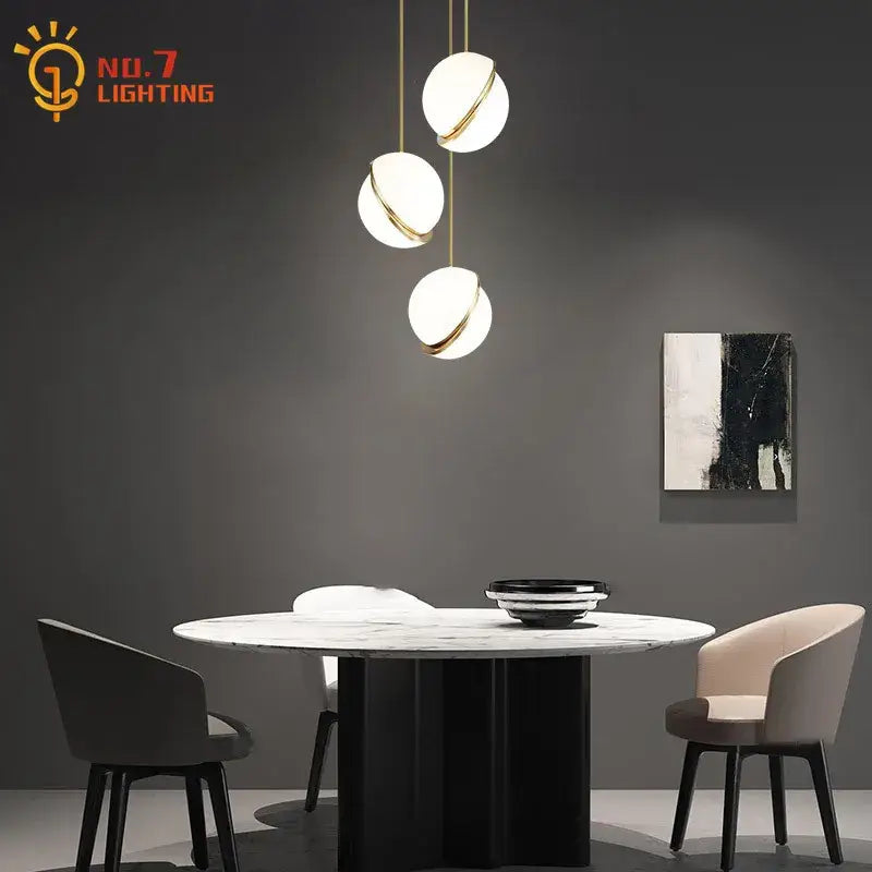 Spherical white and gold lustre led pendant light living room