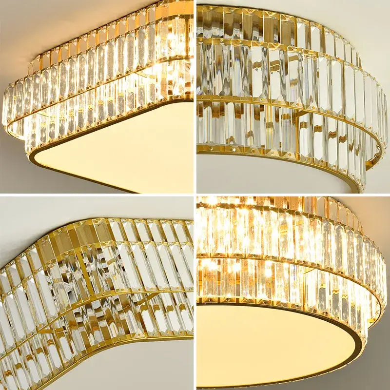 Square gold crystal led ceiling lamp for living room