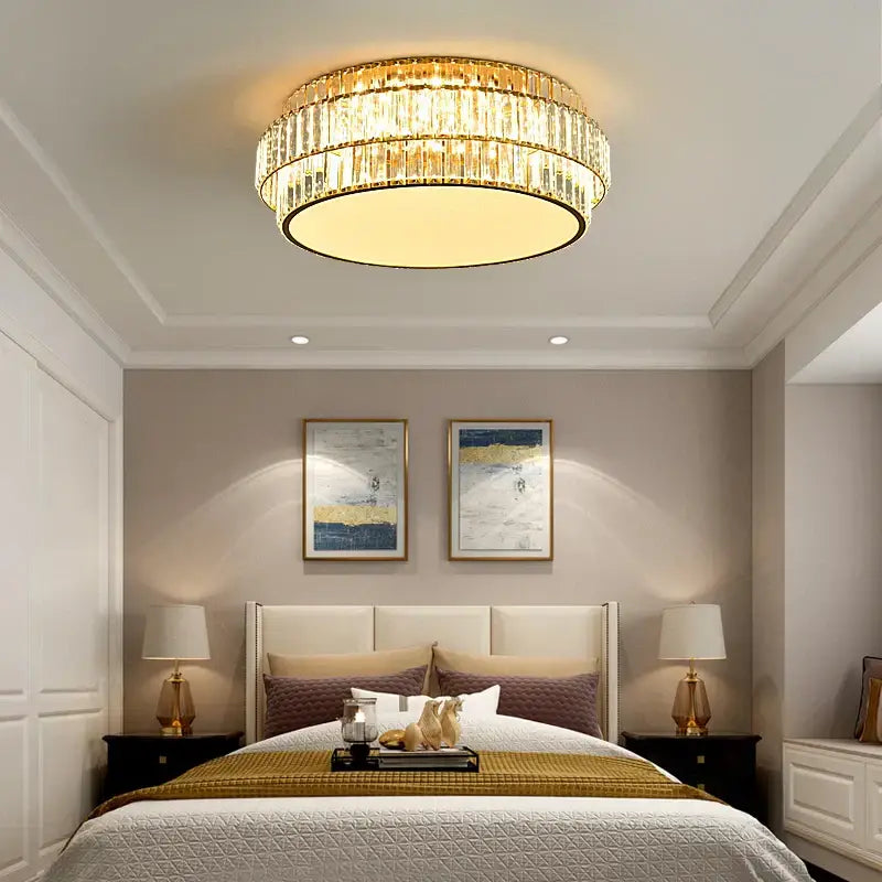 Square gold crystal led ceiling lamp for living room
