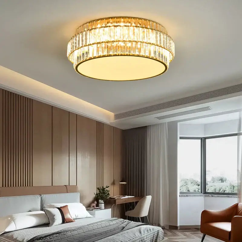 Square gold crystal led ceiling lamp for living room