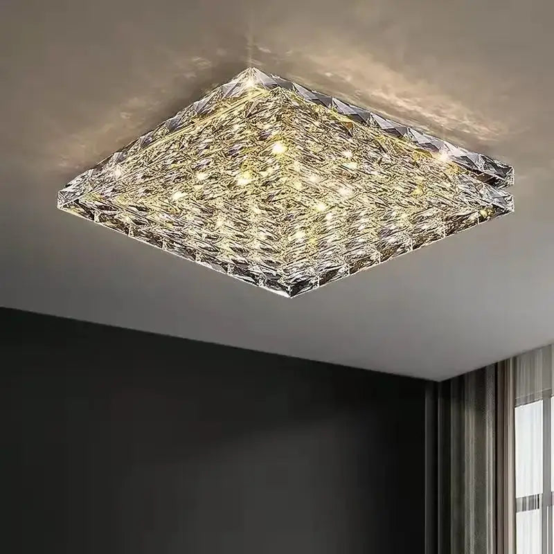 Square gold crystal led ceiling lights for living room