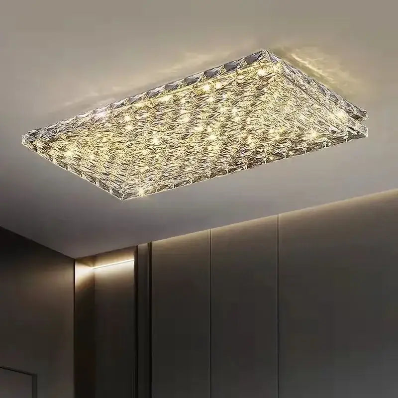 Square gold crystal led ceiling lights for living room
