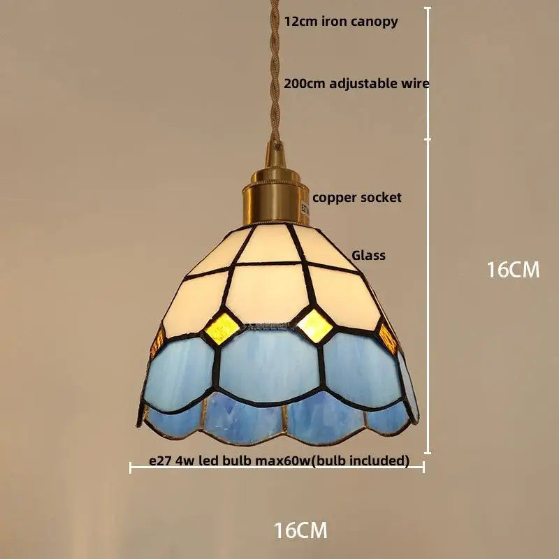 Stained glass cube led pendant lamp for bedroom with walnut wood