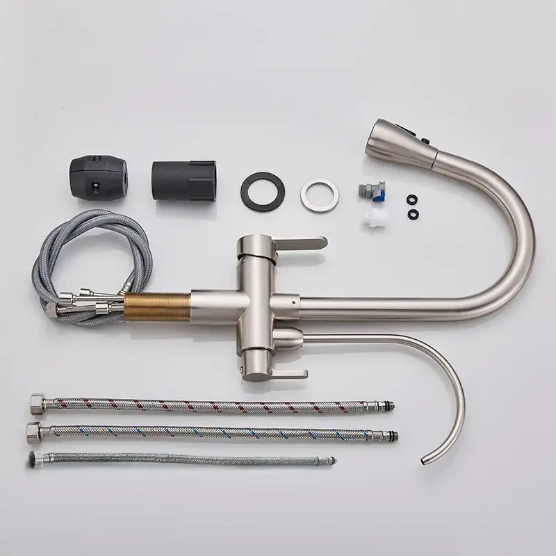 Stainless steel arched water filter faucet kitchen pull down spray