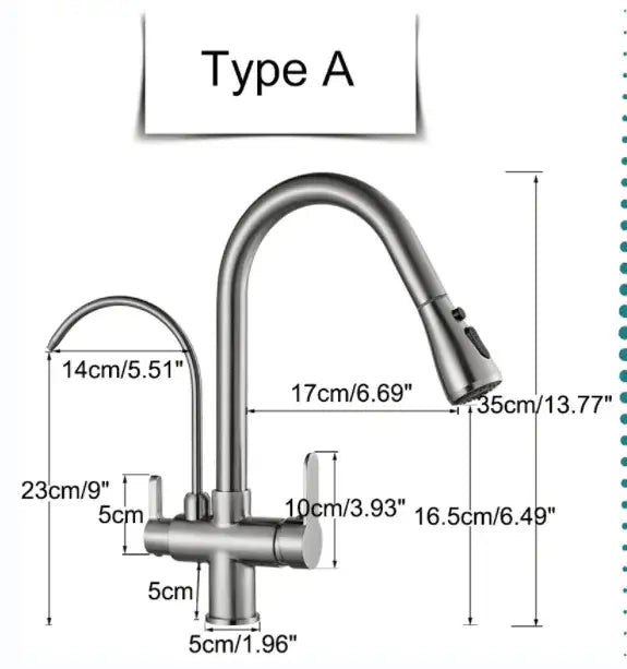 Stainless steel arched water filter faucet kitchen pull down spray