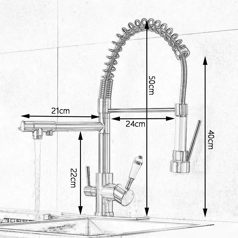 Stainless steel coiled spring kitchen water filter faucet