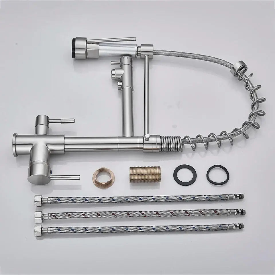 Stainless steel coiled spring kitchen water filter faucet