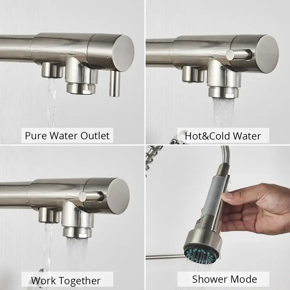 Stainless steel coiled spring kitchen water filter faucet