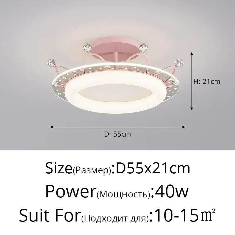 Star pattern crystal ceiling light bedroom gold pink & blue