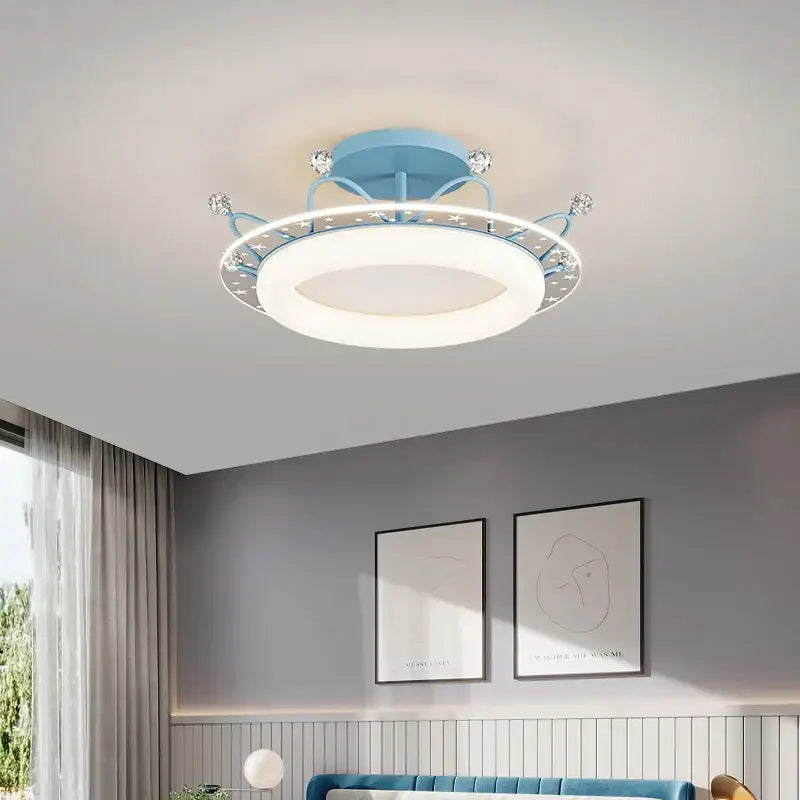 Star pattern crystal ceiling light bedroom gold pink & blue