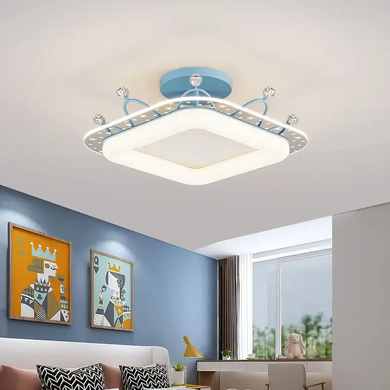 Star pattern crystal ceiling light bedroom gold pink & blue