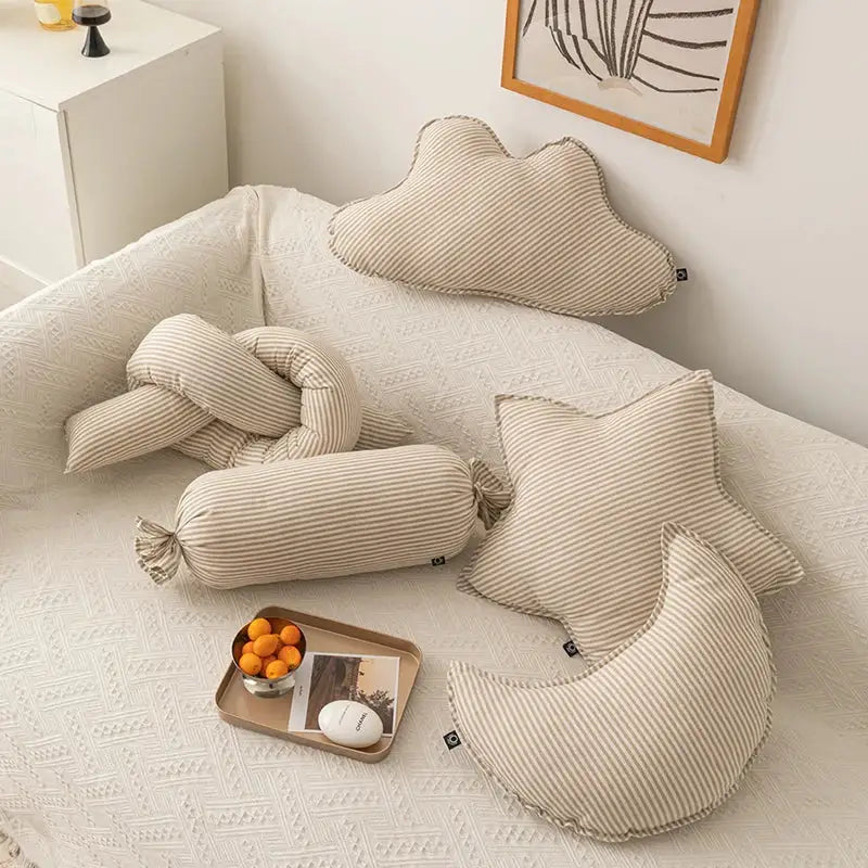 Striped beige & cream corduroy decorbites cloud star kids bedroom pillow