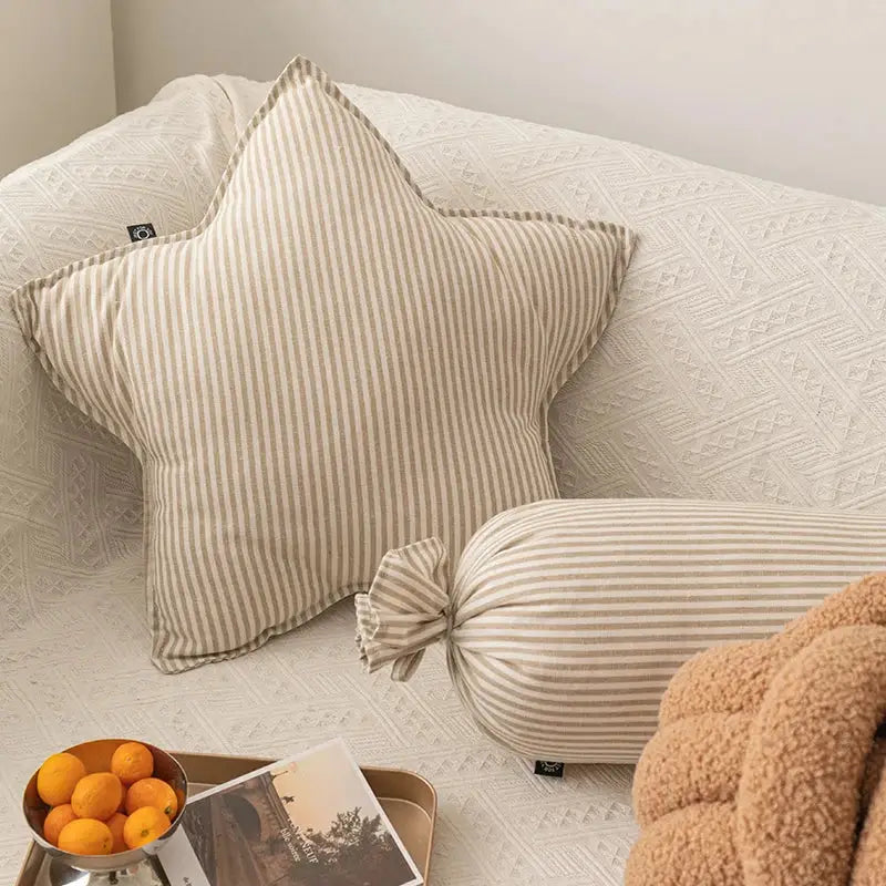 Striped beige & cream corduroy decorbites cloud star kids bedroom pillow