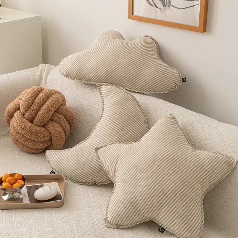 Striped beige & cream corduroy decorbites cloud star kids bedroom pillow