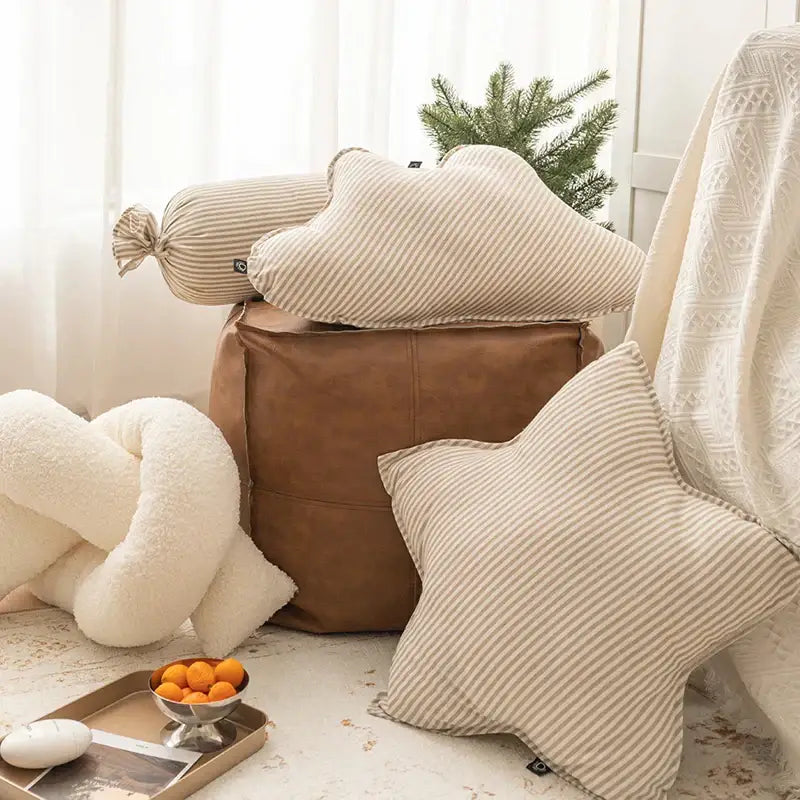 Striped beige & cream corduroy decorbites cloud star kids bedroom pillow