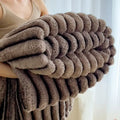 Striped gray & black faux rabbit plush blanket bedroom throw