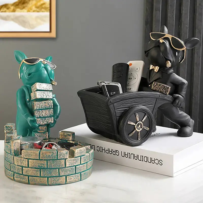 Stylish black suit dog statue storage box living room ornament