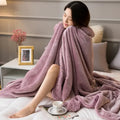 Tan & cream cozy lambswool flannel blanket bedroom fleece throw