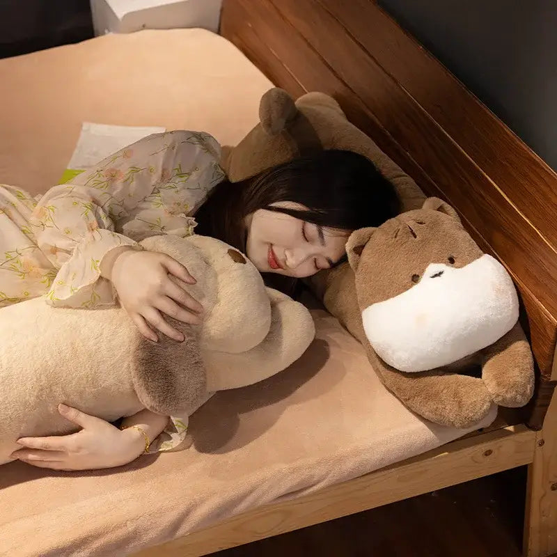 Tan white & beige dog sleeper body pillow bedroom leg support plush