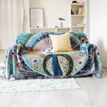 Teal and blue peacock knit sofa blanket cover living room throw