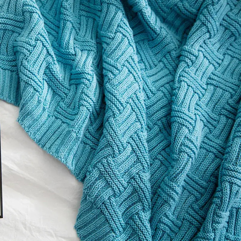 Teal cable knit cozy jacquard blanket – living room throw