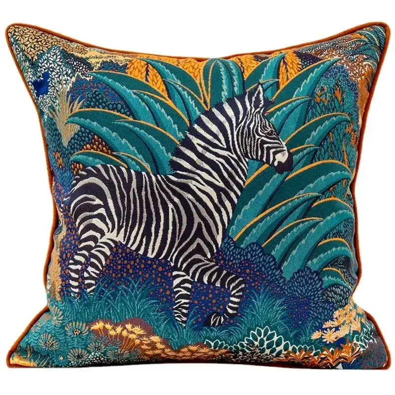 Teal & gold tropical zebra jacquard sofa pillowcase set living room