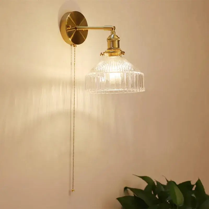 Teal ribbed glass shade led wall lamp for luxury living room decor