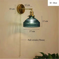 Teal ribbed glass shade led wall lamp for luxury living room decor