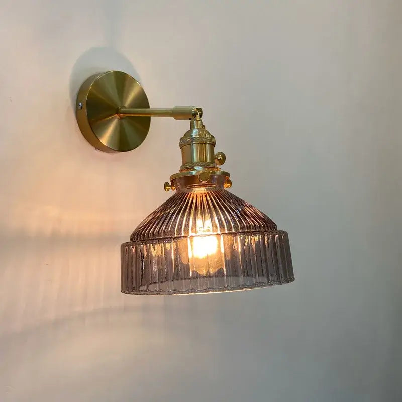 Teal ribbed glass shade led wall lamp for luxury living room decor