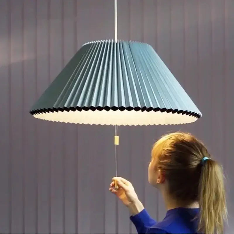 Teal & white decorbites deformed fabric umbrella dining room pendant