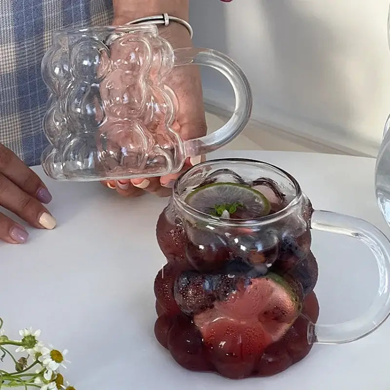Textured clear glass drinking set with gold spoon for dining room
