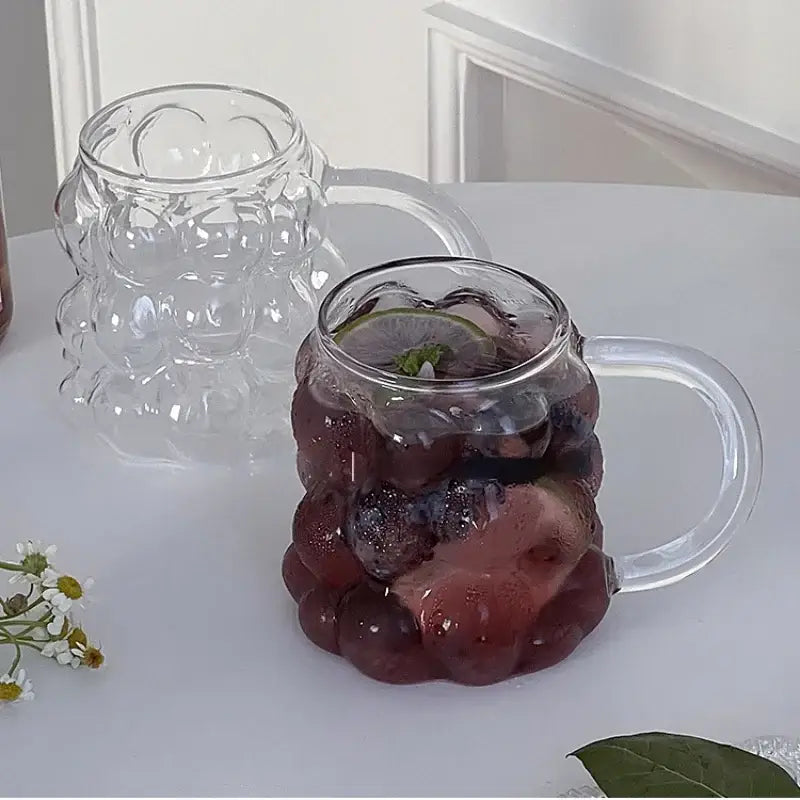 Textured clear glass drinking set with gold spoon for dining room
