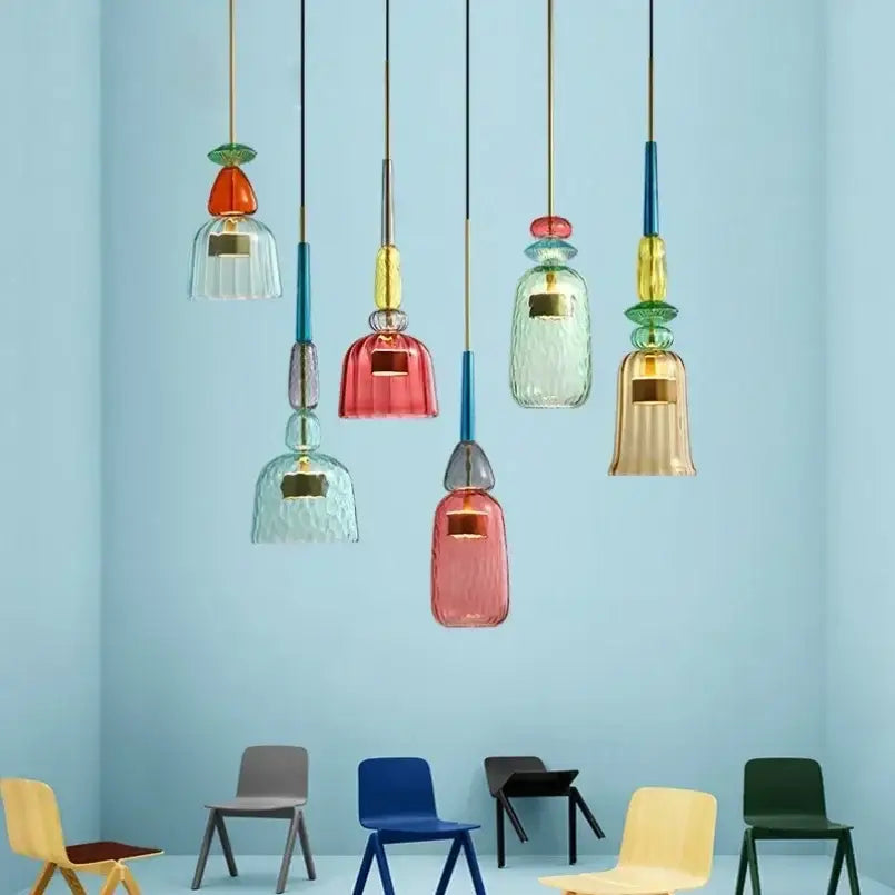 Textured colorful glass pendant lights kitchen dining room chandelier