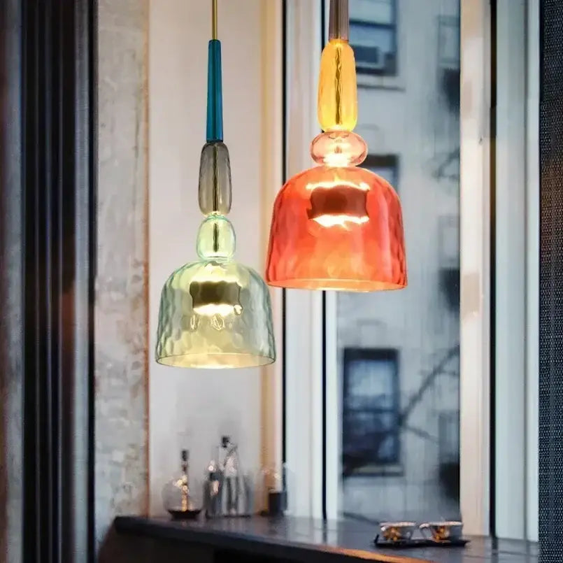 Textured colorful glass pendant lights kitchen dining room chandelier