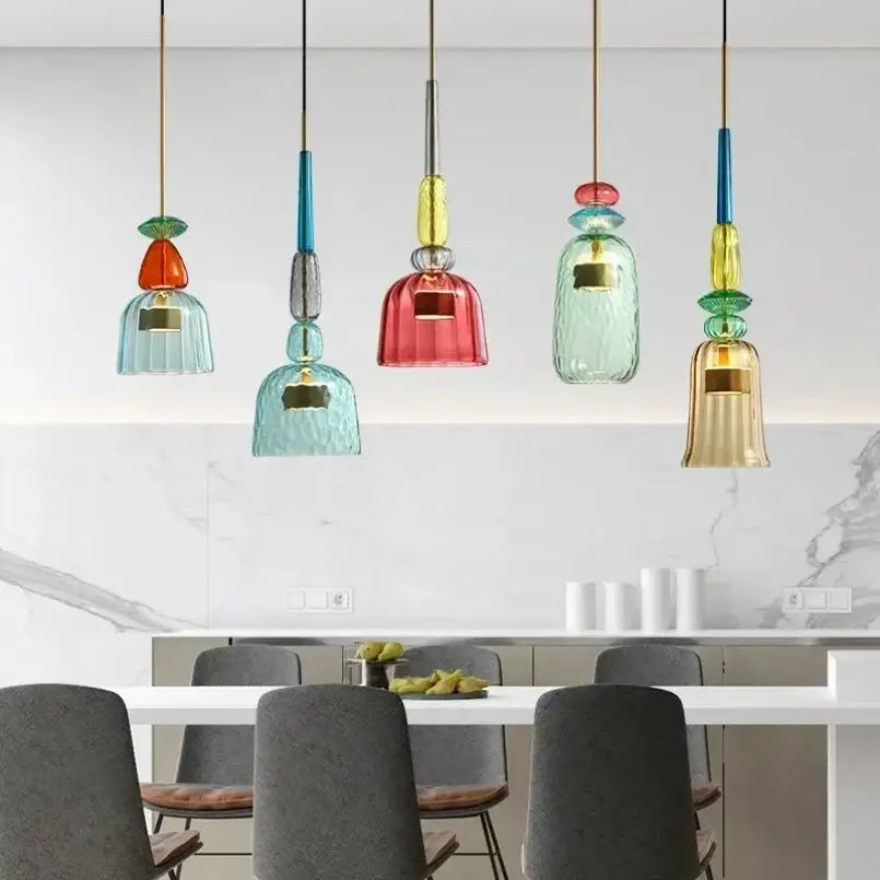 Textured colorful glass pendant lights kitchen dining room chandelier